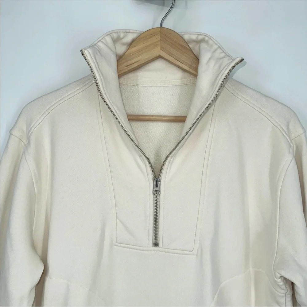 EVERLANE Track Half Zip Organic Cotton Sweatshirt Pullover Bone White - Picture 9 of 12